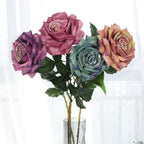 Rosas artificiales de 33" x 6" 3 piezas para bodas y eventos - Teal azul