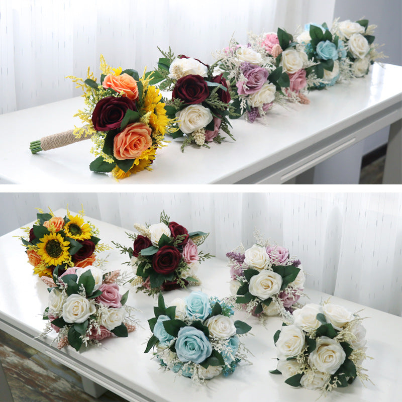 Rosas artificiales de 7" para bodas y eventos - Light champán/azul