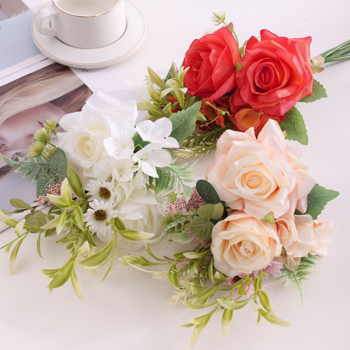 Rosas artificiales de 15.7" para bodas y eventos - Blanco