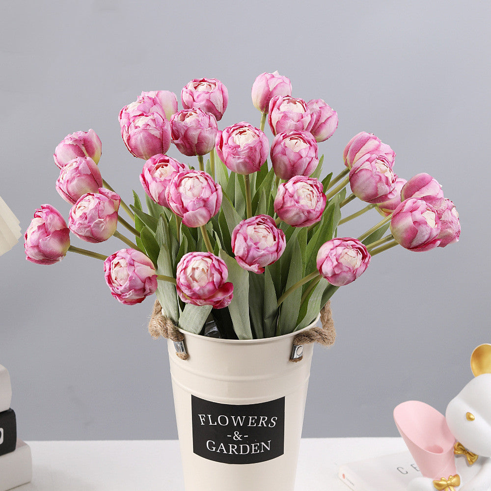 Tulipanes artificiales con resistencia a los rayos UV de 17" x 10" 7 piezas para jardín, balcón y terraza - Crema