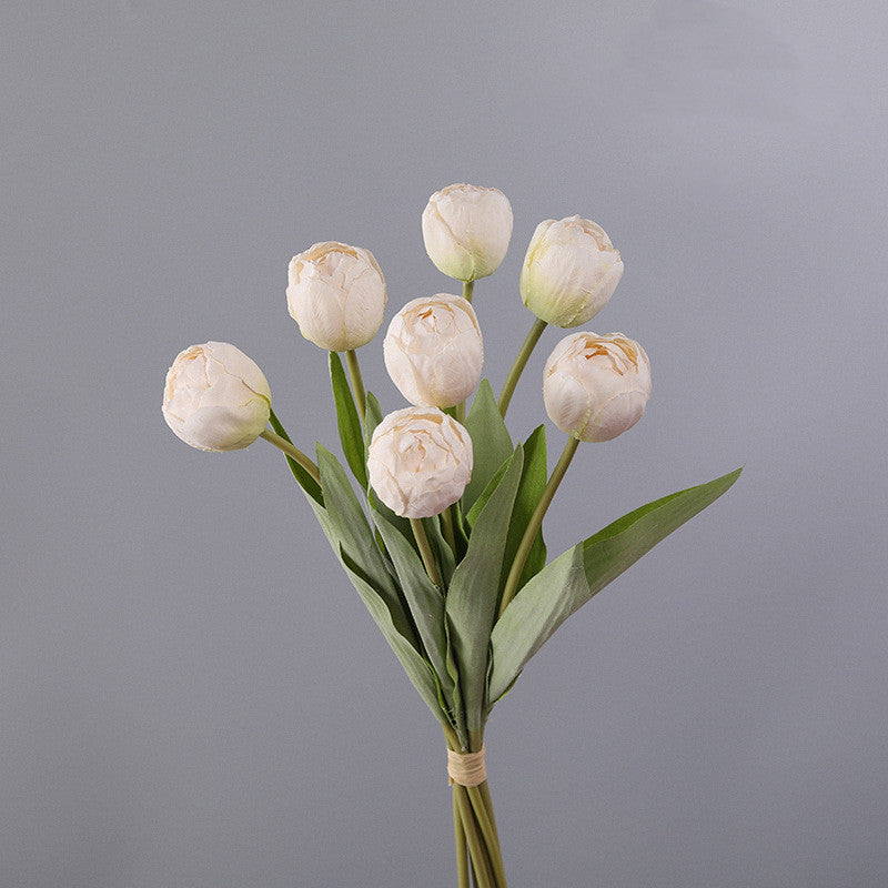 Tulipanes artificiales con resistencia a los rayos UV de 17" x 10" 7 piezas para jardín, balcón y terraza - Rosa claro