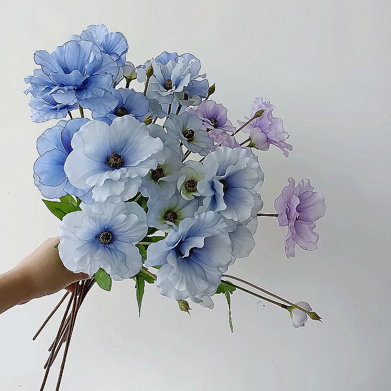 Ranúnculos artificiales de 19" para bodas y eventos - Azul