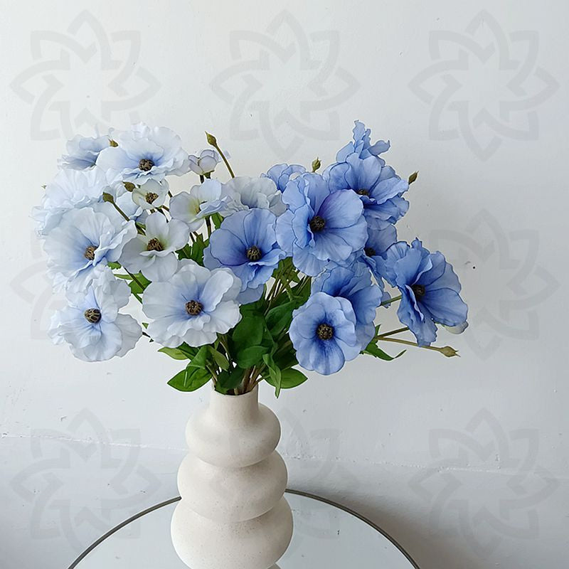 Ranúnculos artificiales de 19" para bodas y eventos - Blanco-azul