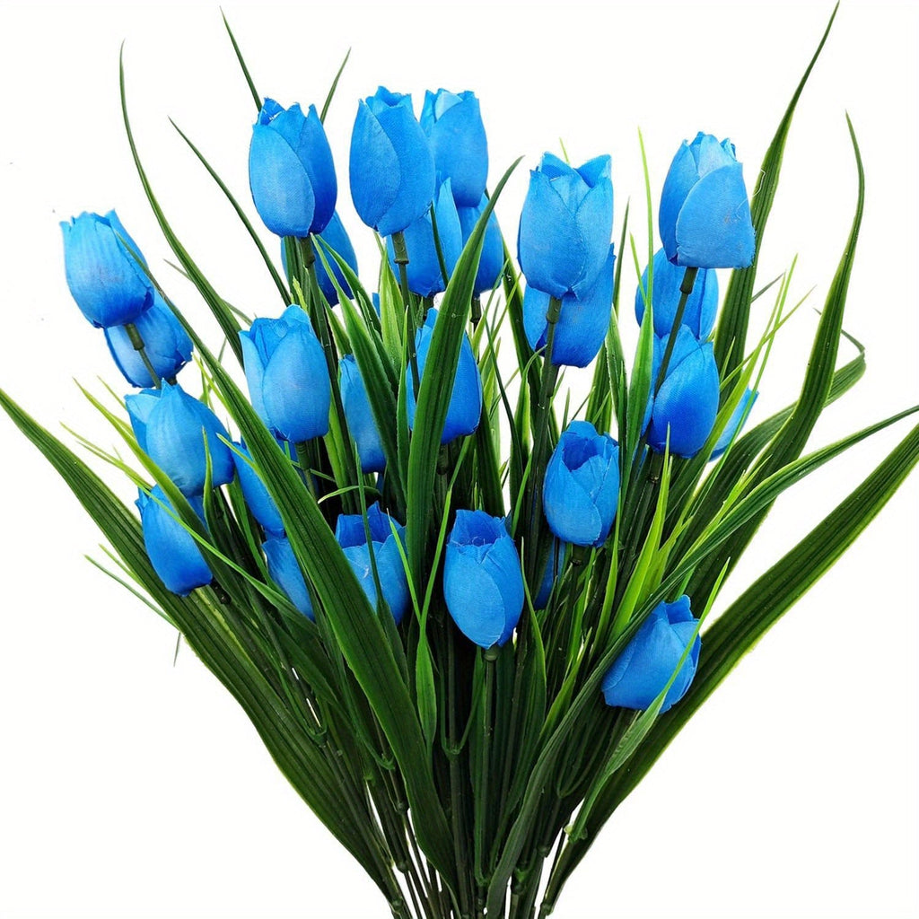 Tulipanes artificiales con resistencia a los rayos UV de 16" x 7" para jardín, balcón y terraza