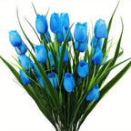 Tulipanes artificiales con resistencia a los rayos UV de 16" x 7" para jardín, balcón y terraza