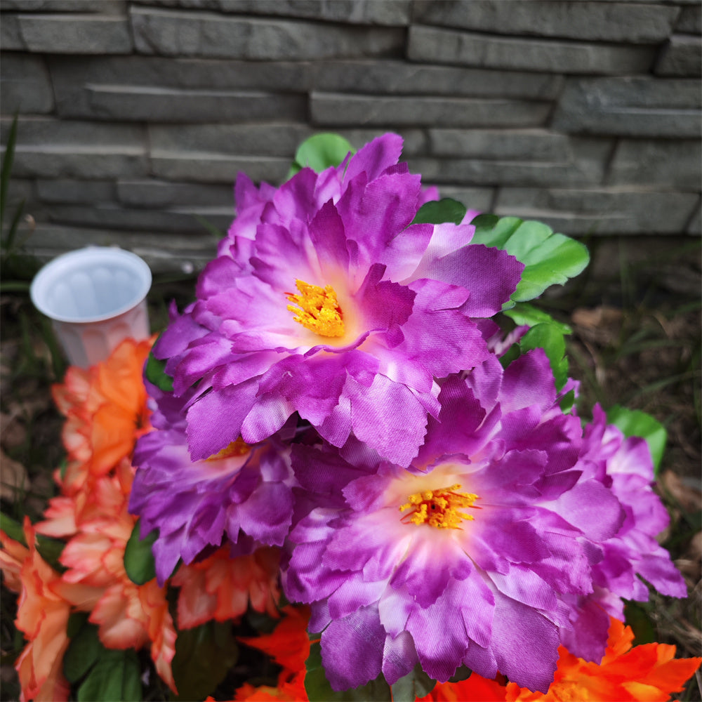 Flores artificiales para cementerio con resistencia a los rayos UV de 16" x 9" para jardín, balcón y terraza