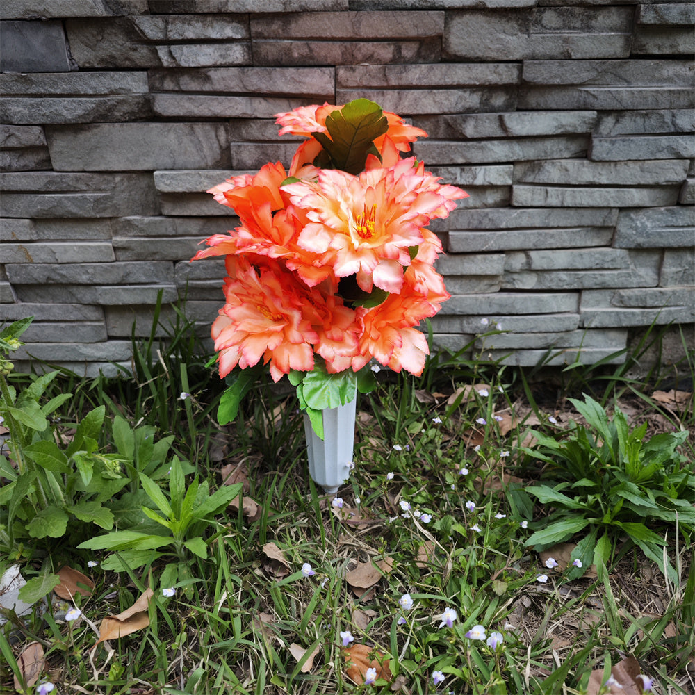 Flores artificiales para cementerio con resistencia a los rayos UV de 16" x 9" para jardín, balcón y terraza - Naranja