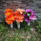 Flores artificiales para cementerio con resistencia a los rayos UV de 16" x 9" para jardín, balcón y terraza - Morado