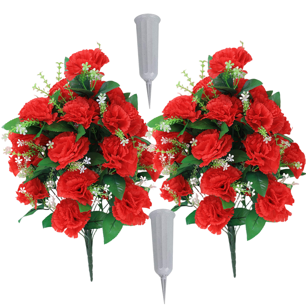 Claveles artificiales con resistencia a los rayos UV de 18" x 14" para jardín, balcón y terraza - Rojo