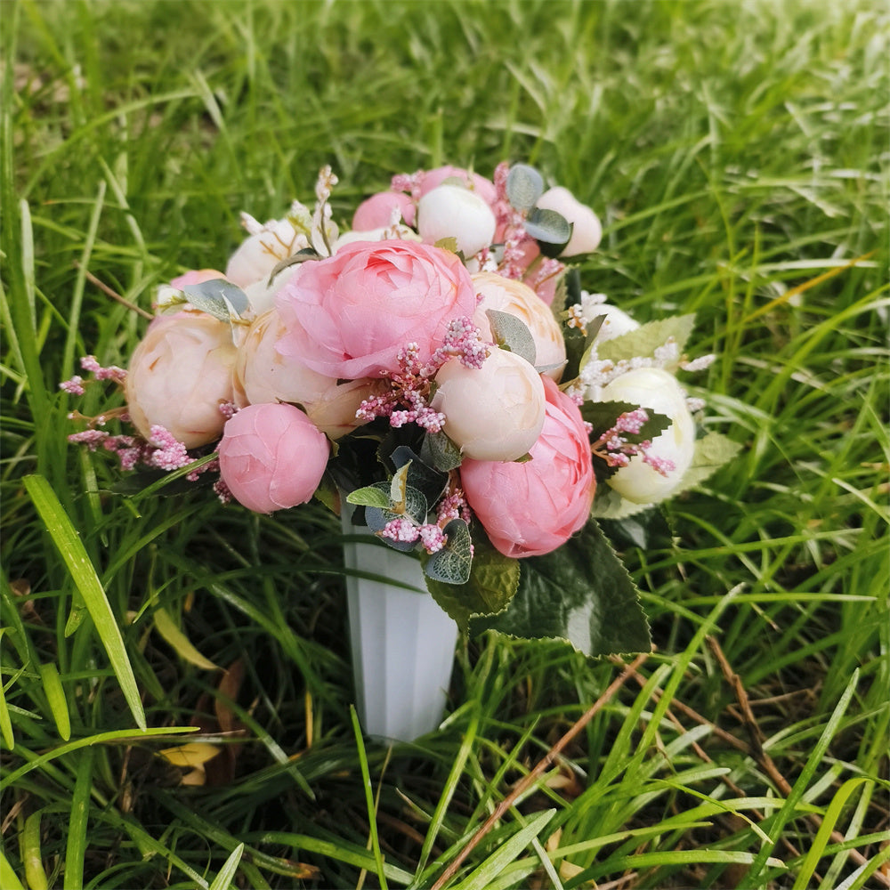Flores artificiales para cementerio con resistencia a los rayos UV de 15" x 10" para jardín, balcón y terraza - Dusty-crema