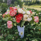 Flores artificiales para cementerio con resistencia a los rayos UV de 15" x 9" para jardín, balcón y terraza - Champán/rojo