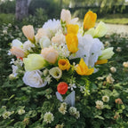 Flores artificiales para cementerio con resistencia a los rayos UV de 15" x 9" para jardín, balcón y terraza - Blanco/amarillo/champán