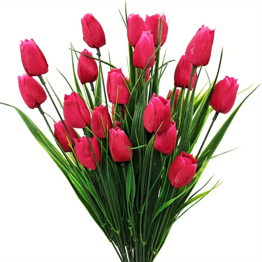 Tulipanes artificiales con resistencia a los rayos UV de 16" x 7" para jardín, balcón y terraza