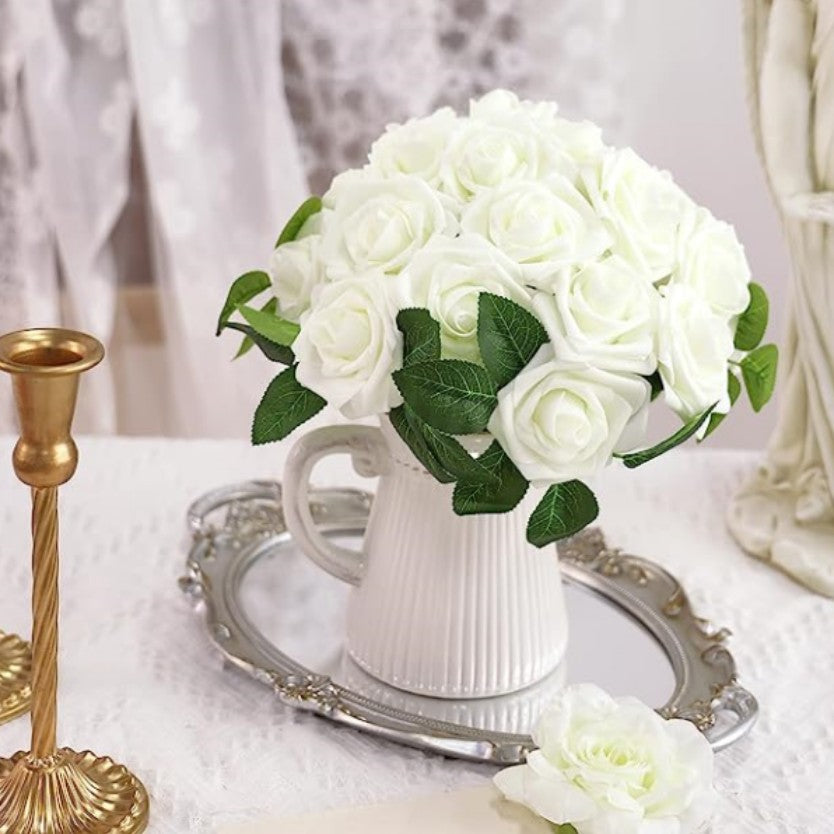 Rosas artificiales de 9" x 3" 25 piezas para bodas y eventos - Taupe