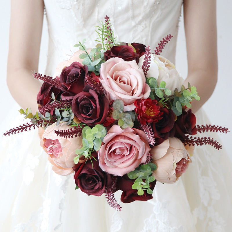 Rosas artificiales de 9" para bodas y eventos - Burdeos/dusty/champán