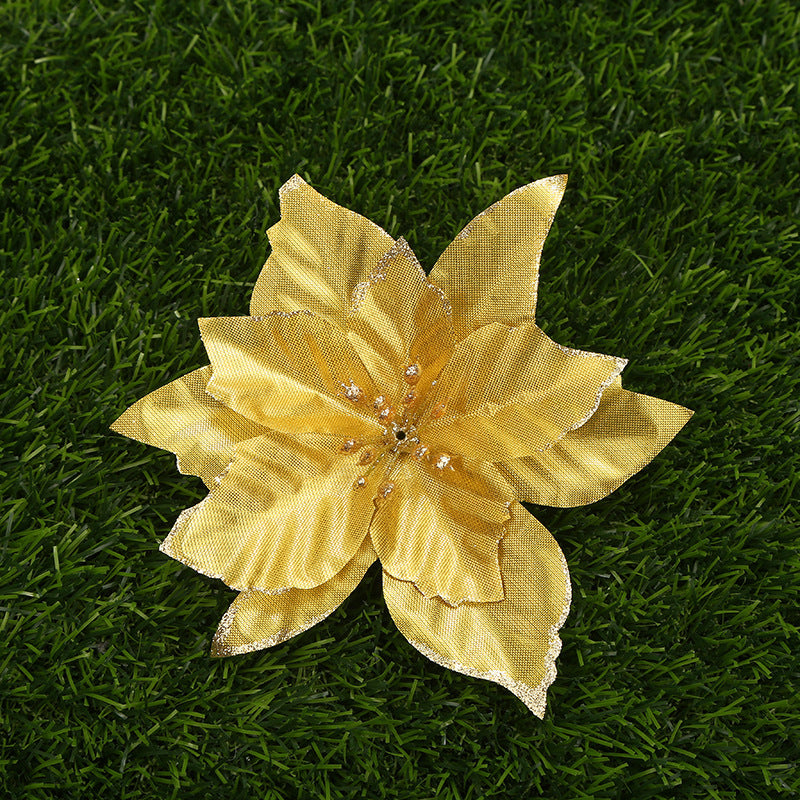Flores de Pascua artificiales de 5" x 5" 10 piezas para bodas y eventos - Light dorado