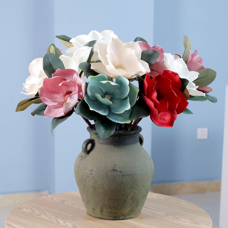 Magnolias artificiales de 27.5" para decoración de interiores - Blanco