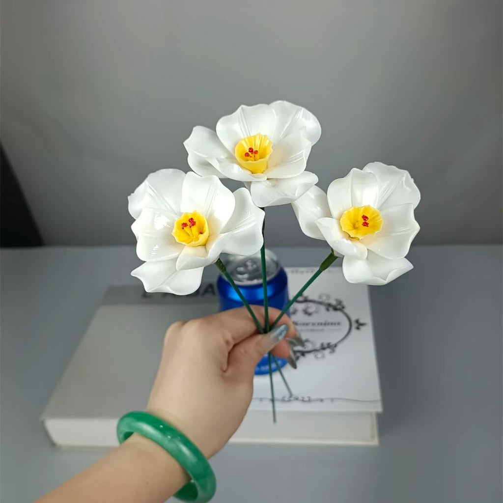 Tallos artificiales de 2" x 2" 3 piezas para arreglos florales y proyectos DIY - Blanco/amarillo