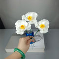 Tallos artificiales de 2" x 2" 3 piezas para arreglos florales y proyectos DIY - Blanco/amarillo