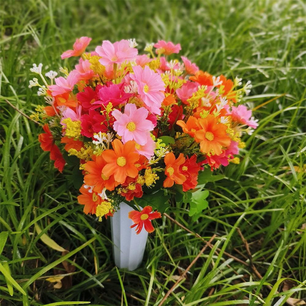 Flores artificiales para cementerio con resistencia a los rayos UV de 15" x 10" para jardín, balcón y terraza - Naranja-rosa