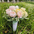 Flores artificiales para cementerio con resistencia a los rayos UV de 15" x 10" para jardín, balcón y terraza - Rosa claro-amarillo