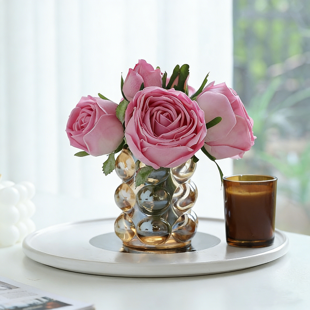 Rosas artificiales con tacto real de 7" para bodas y eventos - Rosa intenso