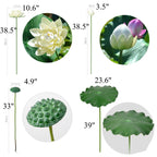 Lotos artificiales con resistencia a los rayos UV de 38.5" para jardín, balcón y terraza - Rojo/rosa blooming