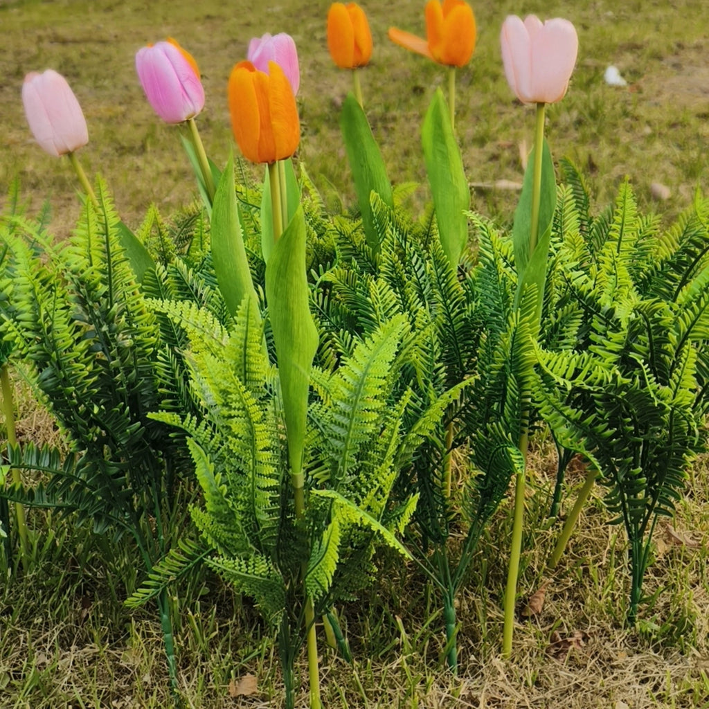 Tulipanes artificiales con resistencia a los rayos UV con tacto real de 14" x 6" 22 piezas para jardín, balcón y terraza