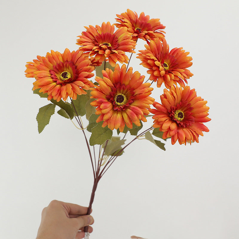 Crisantemos artificiales de 19" 9 tallos para decoración de interiores - Rosa