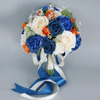 Rosas artificiales de 10" para bodas y eventos - Azul real/champán/naranja quemado