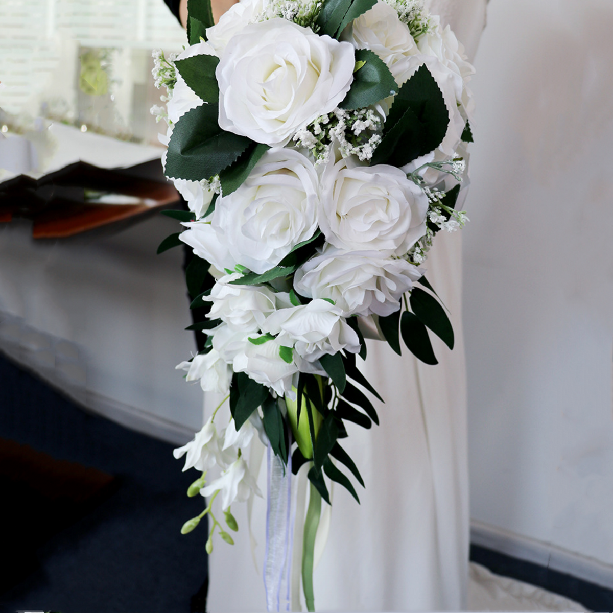 Rosas artificiales de 9" para bodas y eventos - Blanco/dusty