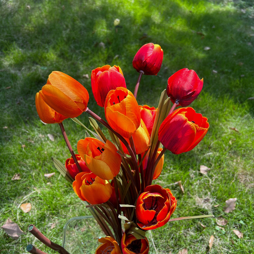 Tulipanes artificiales de 40" para bodas y eventos - Rojo/naranja